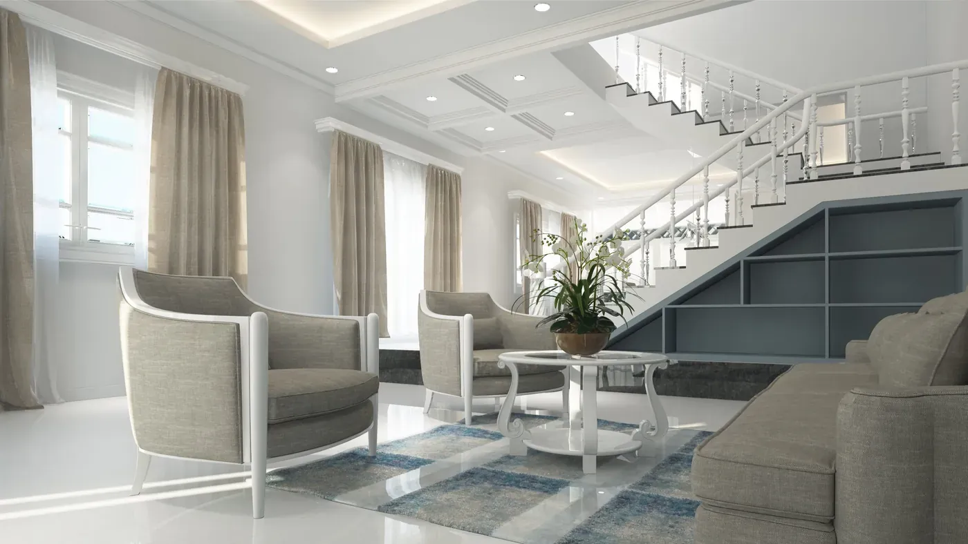 Bright, well-appointed residential living room interior